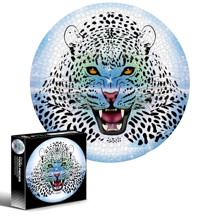 Casse-tête rond et irrégulier de 1000 pièces, Feux d'artifice colorés, Fleurs porte-bonheur, Lion, Espaces, Mars, Noël californien, Caméléon, Gemme, Citrouille d'Halloween, Méduse, Tigre blanc, Sky City, Araignée