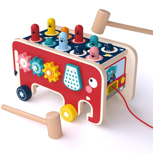 Bébé Percussion Bois Éléphant Chariot à Traîner Taper Hamster Jouets Éducatifs pour Enfants, Éléphant Rouge