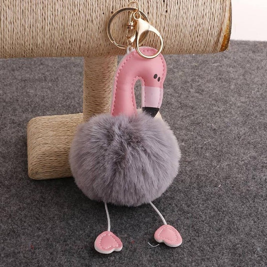 Porte-clés Pompom Flamingo en Peluche Douce, Pendentif en Peluche Rembourré