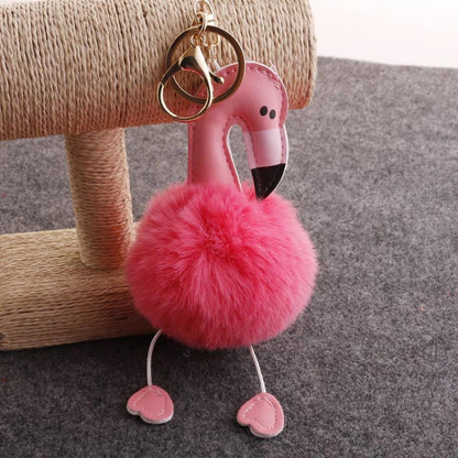 Porte-clés Pompom Flamingo en Peluche Douce, Pendentif en Peluche Rembourré