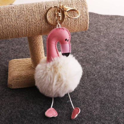 Porte-clés Pompom Flamingo en Peluche Douce, Pendentif en Peluche Rembourré
