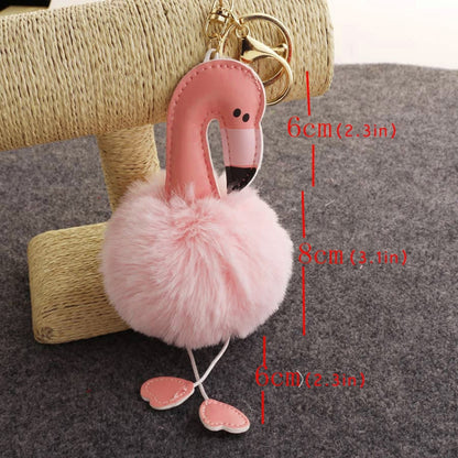 Porte-clés Pompom Flamingo en Peluche Douce, Pendentif en Peluche Rembourré