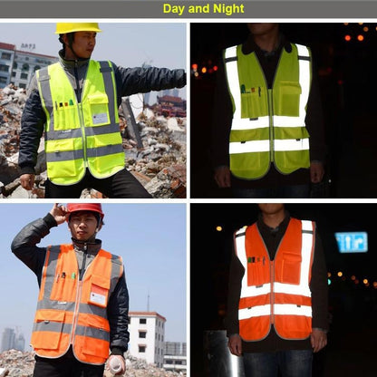 Multi-pockets Safety Vest Reflective Workwear Clothing, XXL-Chest 130cm, L-Chest 118cm, M-Chest 112cm, XL-Chest 124cm