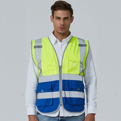 Multi-pockets Safety Vest Reflective Workwear Clothing, XXL-Chest 130cm, L-Chest 118cm, M-Chest 112cm, XL-Chest 124cm