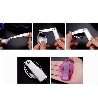 2PCS Stainless Steel Folding Fork Spoon Integrated Dual-use Picnic Portable Tableware, Random Color Delivery, Spoon, Fork