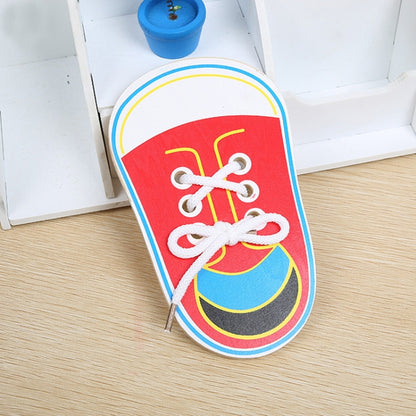 Outil éducatif pour enfants, jouets en bois pour tout-petits, chaussures à lacer, aides pédagogiques pour l'éducation précoce, livraison de couleur aléatoire, chaussures à lacer précoces (livraison de couleur aléatoire)