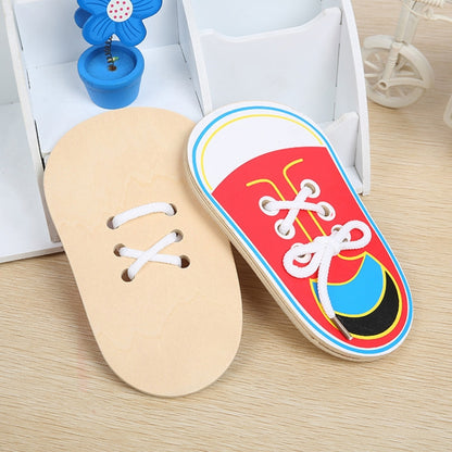 Outil éducatif pour enfants, jouets en bois pour tout-petits, chaussures à lacer, aides pédagogiques pour l'éducation précoce, livraison de couleur aléatoire, chaussures à lacer précoces (livraison de couleur aléatoire)