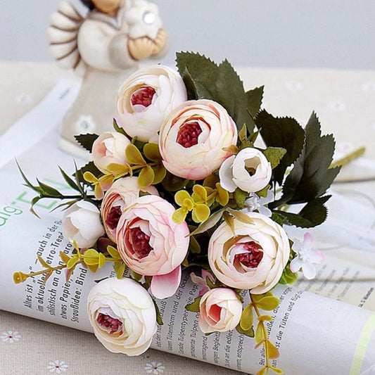 1 Bundle Retro Tea Roses Bride Bouquet Artificial Flowers