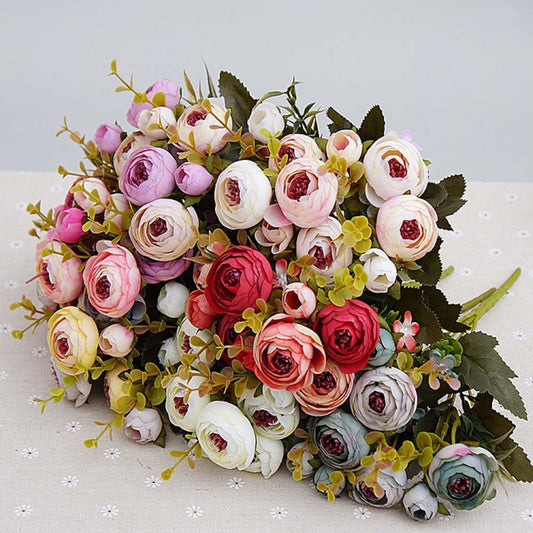 1 Bundle Retro Tea Roses Bride Bouquet Artificial Flowers