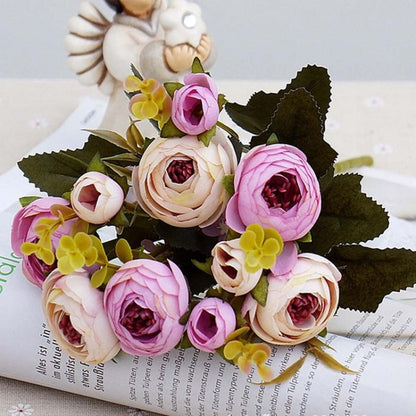1 Bundle Retro Tea Roses Bride Bouquet Artificial Flowers