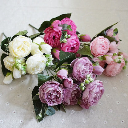 5 PCS Artificial Rose Flowers Small Bouquet Flores Home Party Wedding Fake Flower Decoration, Yellow, White, Purple, Magenta, Pink, Pink and Magenta, Blue