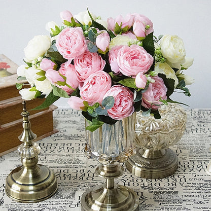 5 PCS Artificial Rose Flowers Small Bouquet Flores Home Party Wedding Fake Flower Decoration, Yellow, White, Purple, Magenta, Pink, Pink and Magenta, Blue