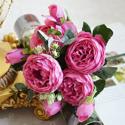 5 PCS Artificial Rose Flowers Small Bouquet Flores Home Party Wedding Fake Flower Decoration, Yellow, White, Purple, Magenta, Pink, Pink and Magenta, Blue