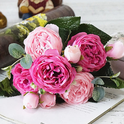 5 PCS Artificial Rose Flowers Small Bouquet Flores Home Party Wedding Fake Flower Decoration, Yellow, White, Purple, Magenta, Pink, Pink and Magenta, Blue