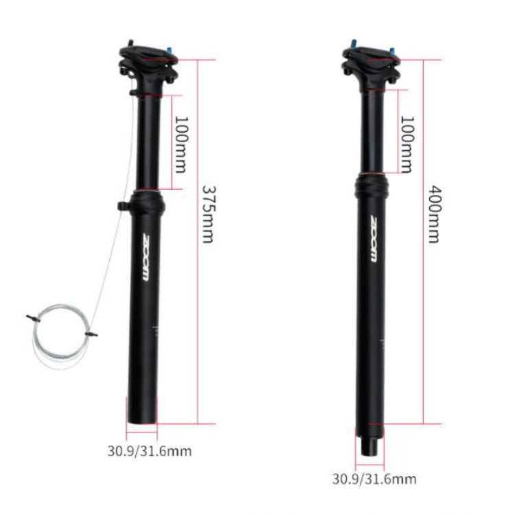Tige de selle relevable hydraulique commandée par câble ZOOM pour VTT, acheminement interne 30,9 mm 400 mm, acheminement interne 31,6 mm 400 mm