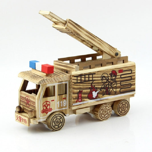 Simulation Camion de pompiers créatif Modèle de maison Ornements en bois., Camion de pompiers