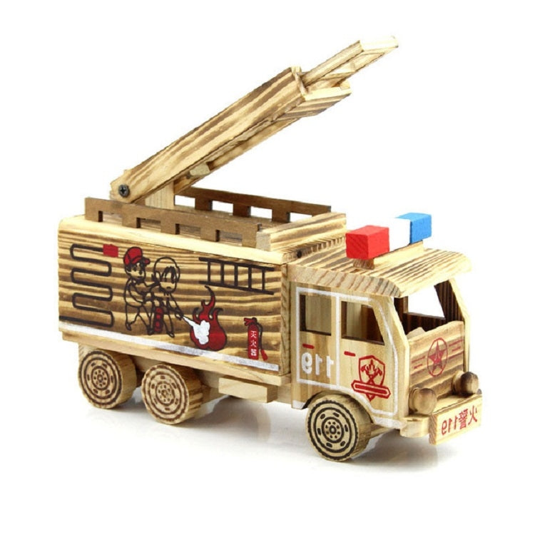 Simulation Fire Rescue Truck Creative Home Model Wooden Ornaments。, Fire Truck