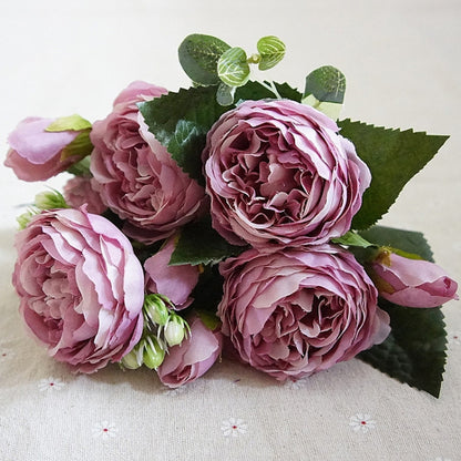 Beautiful Rose Peony Artificial Silk Flowers Small Bouquet Fores Home Party Spring Wedding Decoration Fake Flower