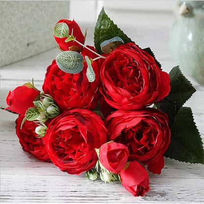 Beautiful Rose Peony Artificial Silk Flowers Small Bouquet Fores Home Party Spring Wedding Decoration Fake Flower