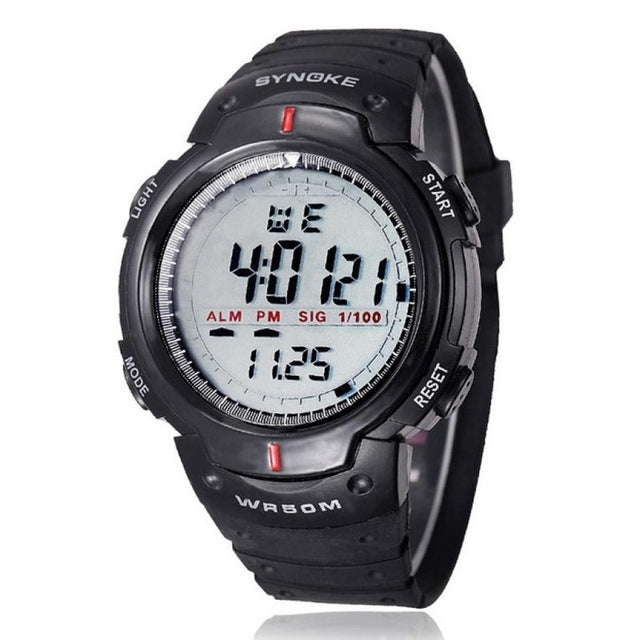 SYNOKE 61576 Montre Sport Homme à LED Étanche, Noir, Gris