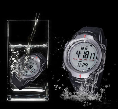 SYNOKE 61576 Montre Sport Homme à LED Étanche, Noir, Gris