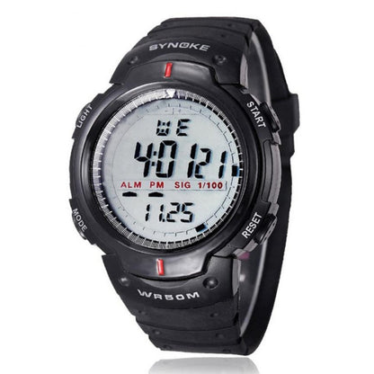 SYNOKE 61576 Montre Sport Homme à LED Étanche, Noir, Gris
