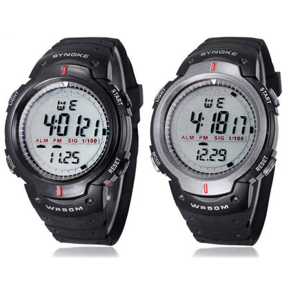 SYNOKE 61576 Montre Sport Homme à LED Étanche, Noir, Gris