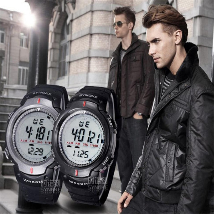 SYNOKE 61576 Montre Sport Homme à LED Étanche, Noir, Gris