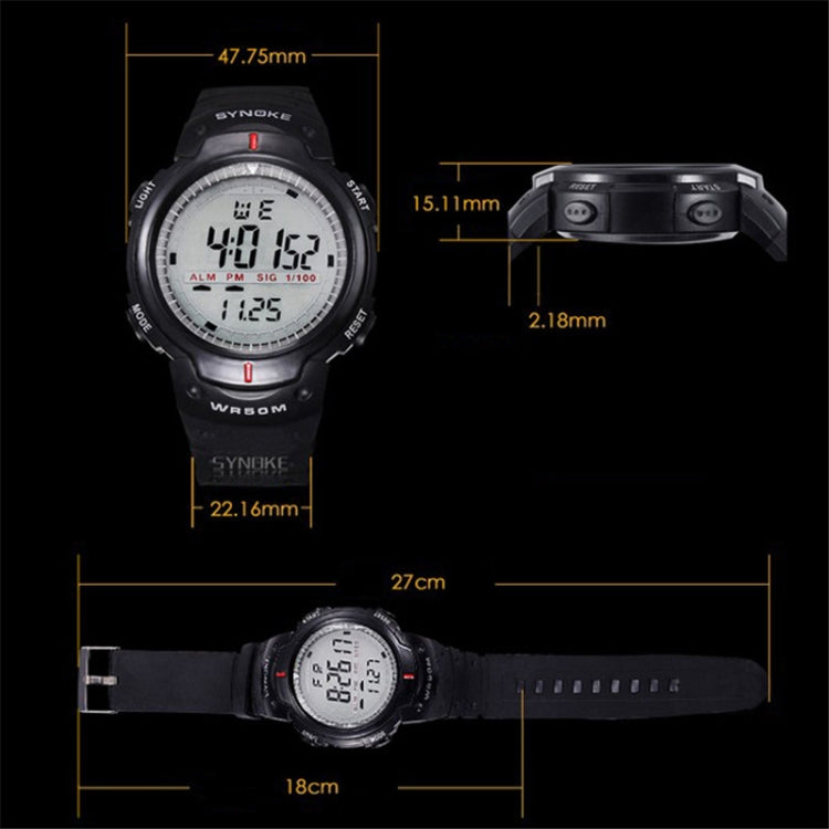 SYNOKE 61576 Montre Sport Homme à LED Étanche, Noir, Gris
