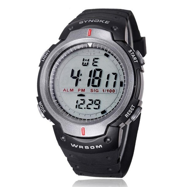 SYNOKE 61576 Montre Sport Homme à LED Étanche, Noir, Gris