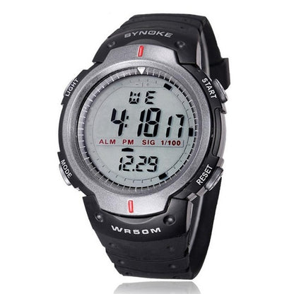 SYNOKE 61576 Montre Sport Homme à LED Étanche, Noir, Gris