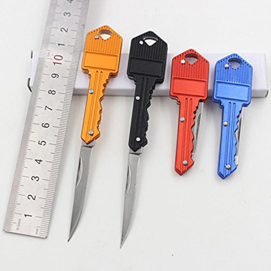 Mini llavero plegable portátil para acampar, cuchillo de autodefensa con forma de llave.