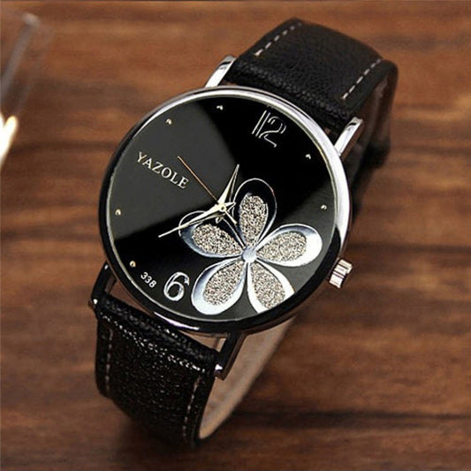 YAZOLE Ladies OL Style Four-leaf Clover Pattern Quartz Watch