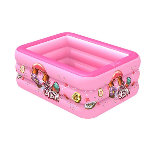 Piscine gonflable carrée pour enfants, motif glaces, rose, pour l'intérieur et l'extérieur. Dimensions : 150 x 110 x 50 cm, 180 x 130 x 55 cm, 210 x 135 x 55 cm, rose.