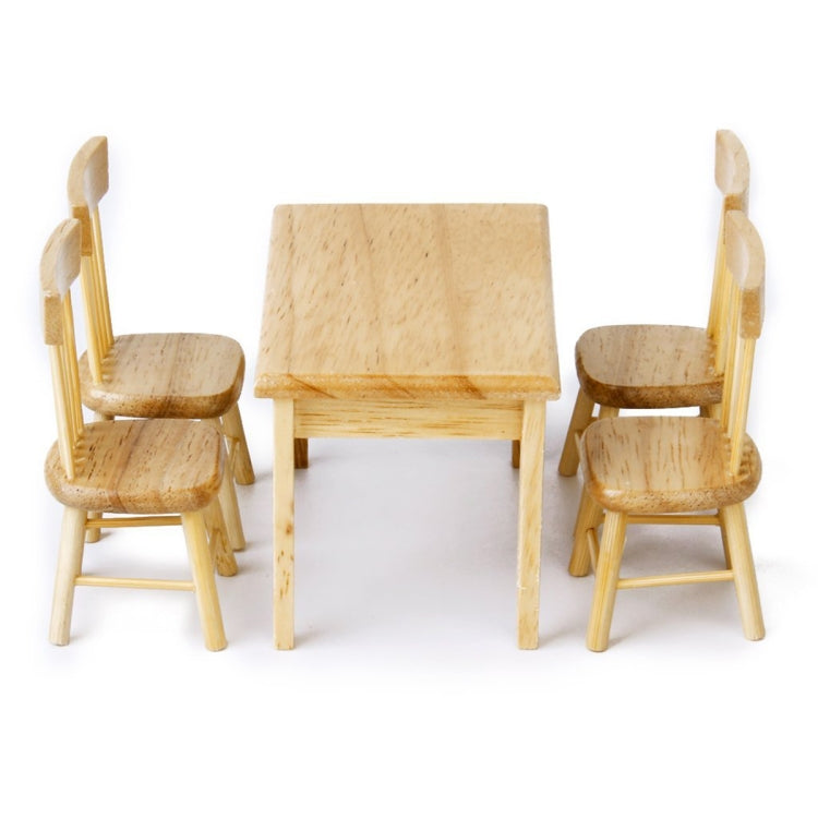 5 PCS / Set 1:12 Mini Dollhouse Furniture Wooden Dining Table Chair Set Pocket Toy