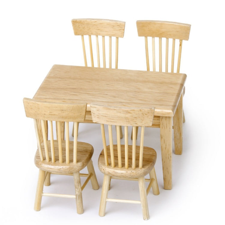 5 PCS / Set 1:12 Mini Dollhouse Furniture Wooden Dining Table Chair Set Pocket Toy