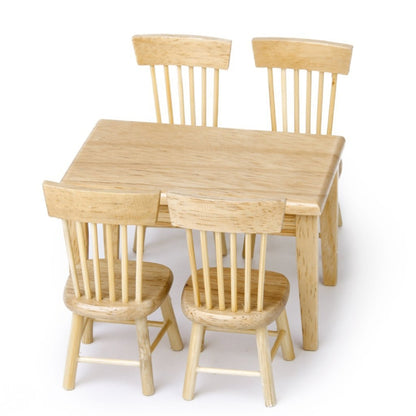 5 PCS / Set 1:12 Mini Dollhouse Furniture Wooden Dining Table Chair Set Pocket Toy