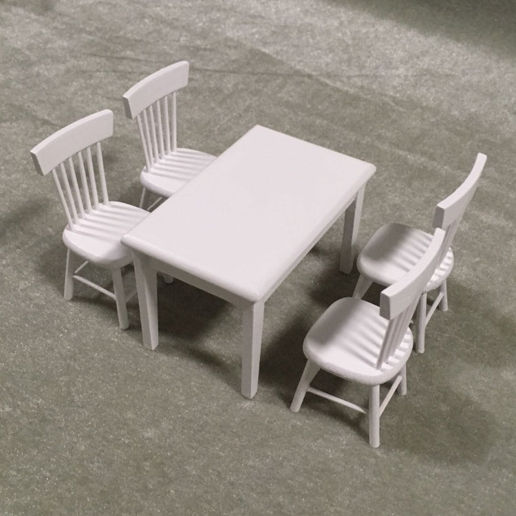 5 PCS / Set 1:12 Mini Dollhouse Furniture Wooden Dining Table Chair Set Pocket Toy
