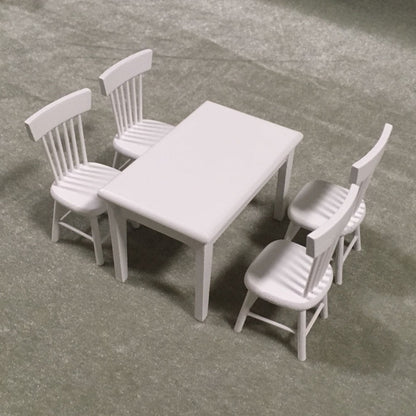 5 PCS / Set 1:12 Mini Dollhouse Furniture Wooden Dining Table Chair Set Pocket Toy
