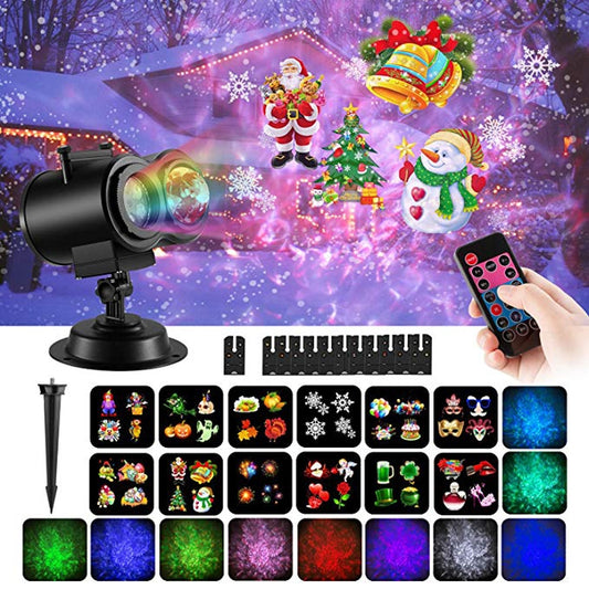 Lampe de projection de Noël à double tube LED RVBW 12W effet vagues d'eau, 12 motifs, 16 motifs