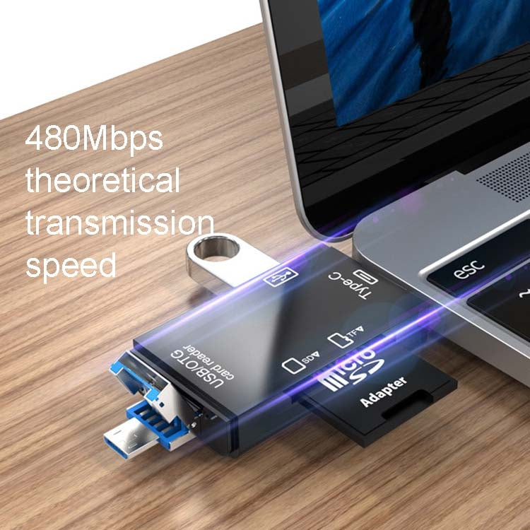 2 PCS Type-C & Micro USB & USB 2.0 3 in 1 Ports Multi-function Card Reader, Support U Disk / TF / SD, Black, White