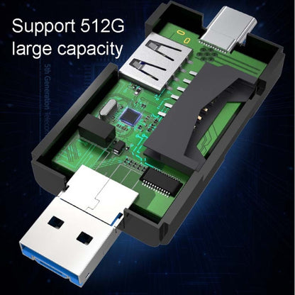 2 PCS Type-C & Micro USB & USB 2.0 3 in 1 Ports Multi-function Card Reader, Support U Disk / TF / SD, Black, White