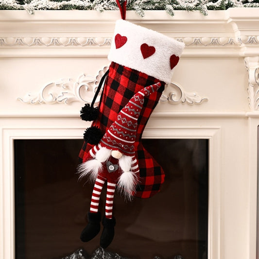 Pieds pendulaires Poupée sans visage Chaussettes de Noël Sac cadeau de décoration de Noël, Grille Rouge et Noire, Grille Noire et Blanche