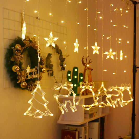 Guirlandes lumineuses LED de Noël Cloche et cerf, Prise européenne 220 V, USB et boîtier à piles, Boîtier à piles avec télécommande