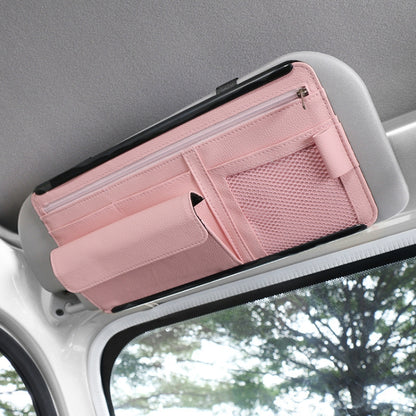 Car Sun Block Glasses Case Document Holder Car Plastic Frame Zipper Type Multi-Function Card Bag Storage Bag, Red, Beige, Pink, Brown, Black