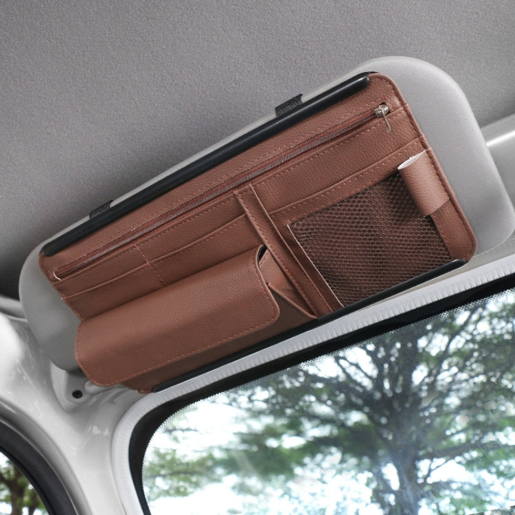 Car Sun Block Glasses Case Document Holder Car Plastic Frame Zipper Type Multi-Function Card Bag Storage Bag, Red, Beige, Pink, Brown, Black