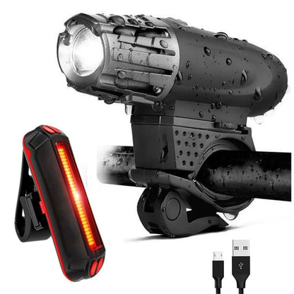 Bike Light USB Rechargeable Mountain Bike Warning Light, Front Light + Tail Light
