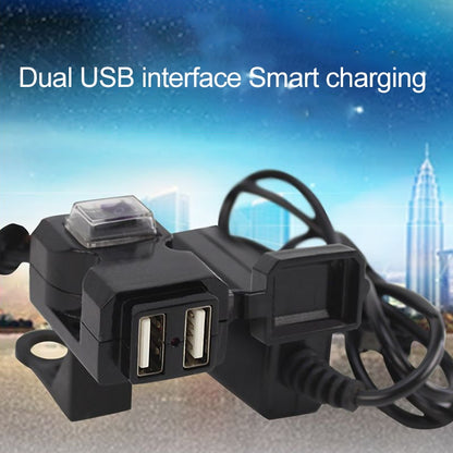 Chargeur de guidon de moto étanche 12V double port USB 5V 1A/2.1A Adaptateur d'alimentation pour téléphone portable, Chargeur de guidon