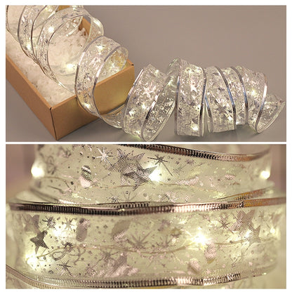 4m 40LEDs Gift Decoration Ribbon Light String LED Copper Wire Ribbon Christmas Tree Top Bowknot Light