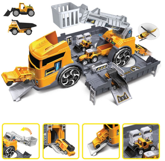 Camion porte-conteneurs de tracteur jouet pour enfants Simulation de parking Ensemble de modèles de voitures, Véhicule d'ingénierie, Camion de pompiers